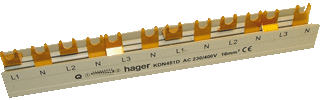 Hager KDN451D - verbindingsrail 3x(p+n)qb (voor 3-fase aansluiting) L1NL2NL3N