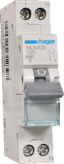 Hager MLN520 - Installatieautomaat 1P+N 20 A C-karakteristiek 6 kA