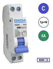 GACIA Europe - m80n-c16 - automaat c16 1p+n 6ka (18mm) traag