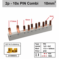 SEP Europe - p12010g20 - kam 2f pin 2x18mm 8x9mm (4mm) (geschikt voor aardlek 1-fase + 4 automaten 1p+n)